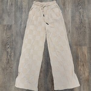 Missguided Checkerboard Terry Cloth Towel Pants Cream Size 4 Tall *Flaw Read
